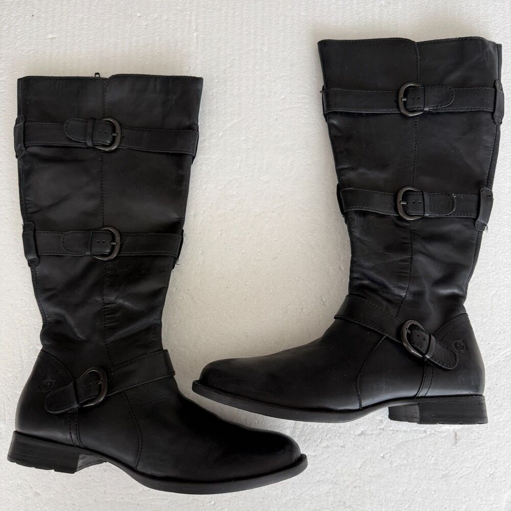 Size 8M - Born Falmouth Tall Women's Black Leather Plaid Lined Western Boot